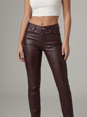 BLK DNM NYC pants Womens 26/30 Coated Empire Red skinny NWT $349 Saks Fifth Ave